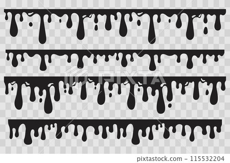 Dripping Paint molten splash, liquid flow abstract shape stain isolated on transparent background. Fluid trickle, border or stencil. 115532204