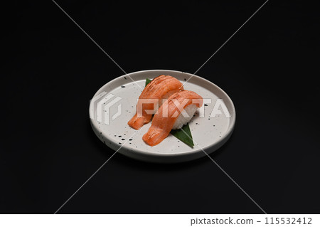 Salmon Aburi Sushi on black background. Japanese food style concept 115532412