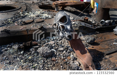 Exhibition of destroyed burnt Russian military equipment on Khreschatyk. 115532560