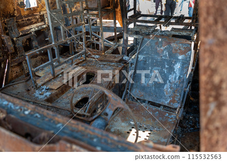 Exhibition of destroyed burnt Russian military equipment on Khreschatyk. Exhibition of destroyed burnt Russian military equipment on Khreschatyk. 115532563
