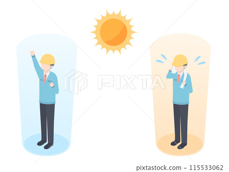 烈日下看起來很熱的工人和看起來很涼爽的工人 115533062