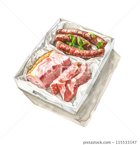 白色背景中的火腿和香腸品種 115533147