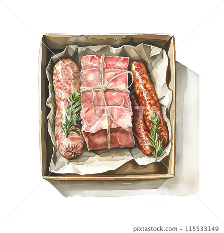白色背景中的火腿和香腸品種 115533149