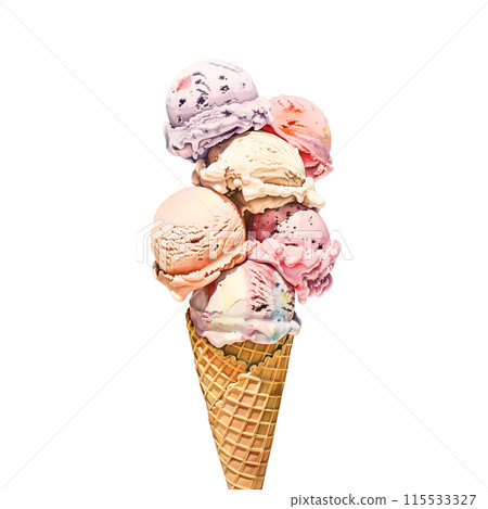 Watercolor illustration of ice cream on white background 115533327