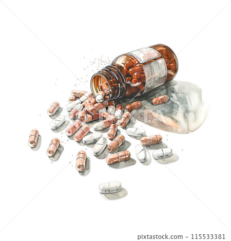 Watercolor illustration of an overdose image on a white background 115533381