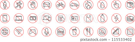 Line drawing prohibition pictogram set (color) 115533402