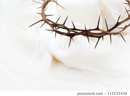 Easter background for Passion Week and Lent with the crown of thorns symbolizing Jesus' suffering and sacrifice on the cross 115533439