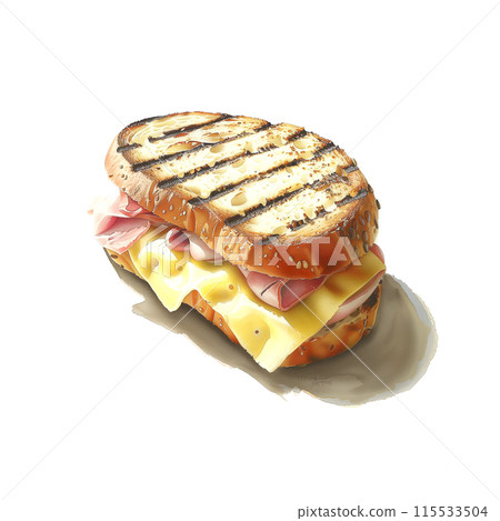 白色背景火腿和起司帕尼尼的水彩插圖 115533504