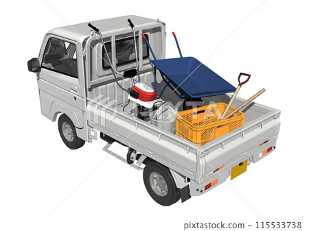 A white light truck loaded with agricultural equipment (3DCG image) 115533738