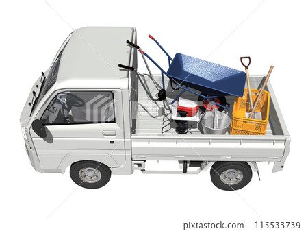 A white light truck loaded with agricultural equipment (3DCG image) 115533739