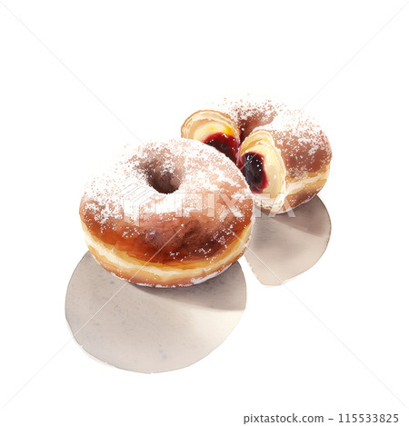 Watercolor illustration of bomboloni on white background Watercolor illustration of bomboloni on white background 115533825