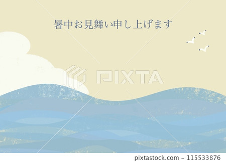 Summer greetings template Sea and seagulls 115533876