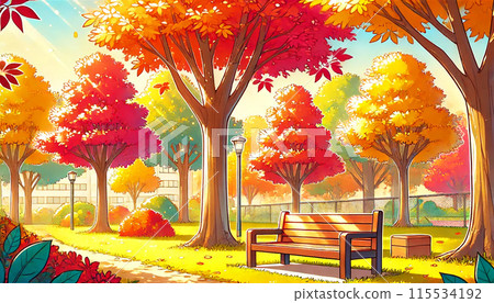 Autumn leaves and bench 115534192