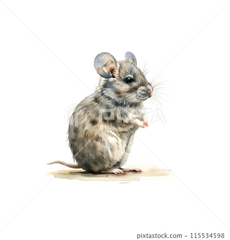 Watercolor illustration of a mouse on a white background 115534598