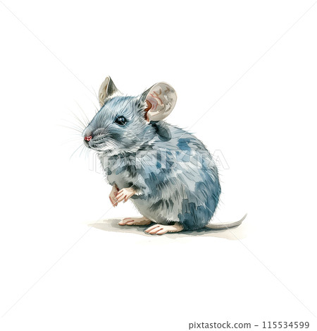 Watercolor illustration of a mouse on a white background 115534599
