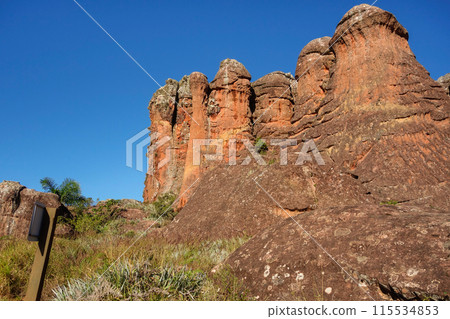 sandstone geological monuments, or Arenitos, in Vila Velha State Park. Ponta Grossa, Parana, Brazil 115534853