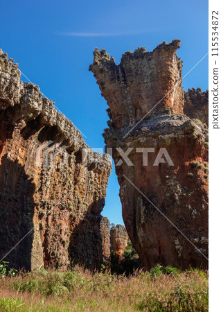 sandstone geological monuments, or Arenitos, in Vila Velha State Park. Ponta Grossa, Parana, Brazil 115534872