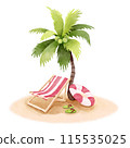 Watercolor tropical beach with palm tree 115535025