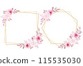 Pink rose and hydrangea flowers with gold frames 115535030