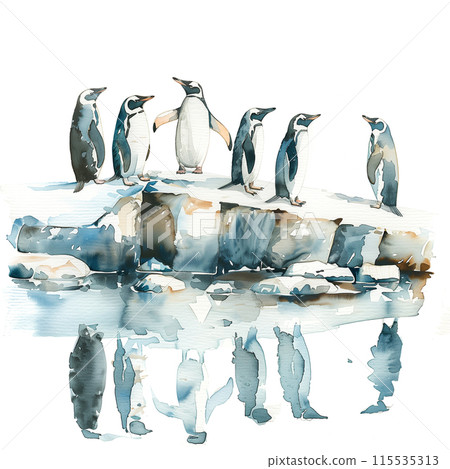 Watercolor illustration of a penguin on a white background 115535313