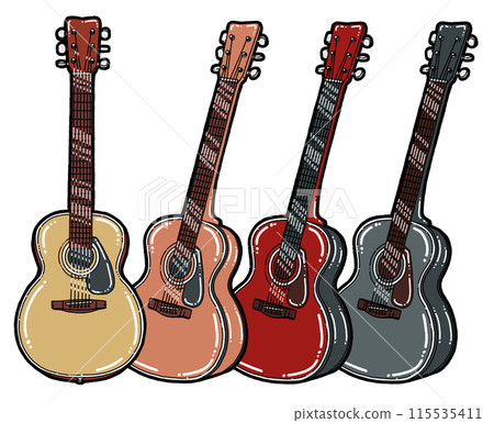 Illustration of four acoustic guitars 115535411