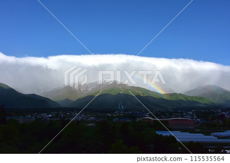 Hakuba in May: Rainbow over the Northern Alps 115535564