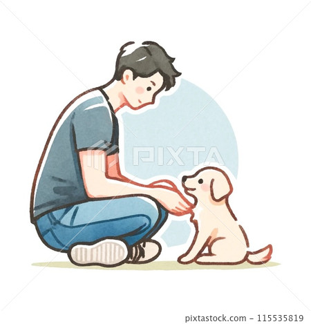 一個男人和一隻狗一起玩 一個男人和一隻狗一起玩 115535819