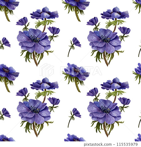 Seamless pattern with flowers anemones and leaves. Floral pattern for wallpaper or fabric. 115535979