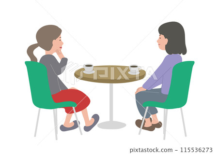 Illustration of a woman talking in a cafe Illustration of a woman talking in a cafe 115536273