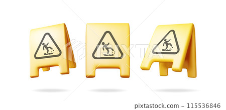 3d set of plastic wet floor sign isolated 3d set of plastic wet floor sign isolated 115536846