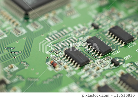 Electronic Circuit Board with Black Chips 115536930