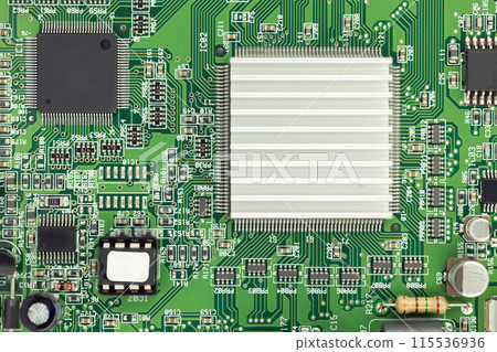 Top View of Electronic Circuit Board 115536936