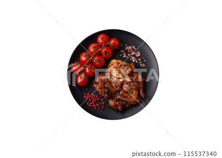Delicious juicy chicken steak with salt, spices and herbs 115537340