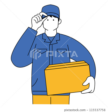 Simple line drawing illustration of a delivery worker holding a cardboard box Simple line drawing illustration of a delivery worker holding a cardboard box 115537758
