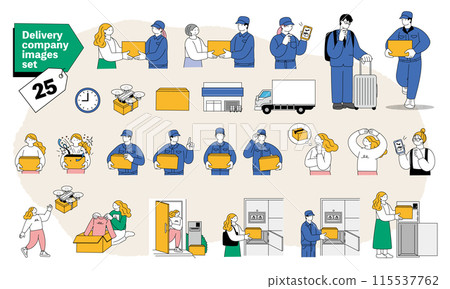 Delivery worker and customer simple illustration set 115537762