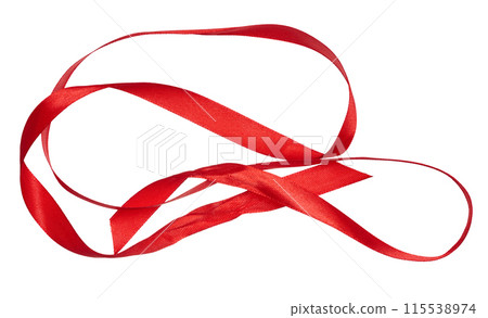 Piece of red satin ribbon on isolated background 115538974