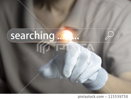Searching information concept. Hand of man touching in icon search 115539758