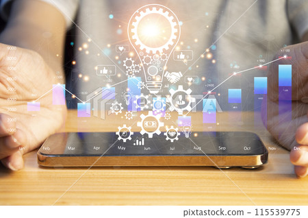concept Use technology in business management Model in icon form. 115539775