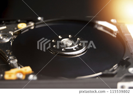 Close-up top view of hard disk Close-up top view of hard disk 115539802