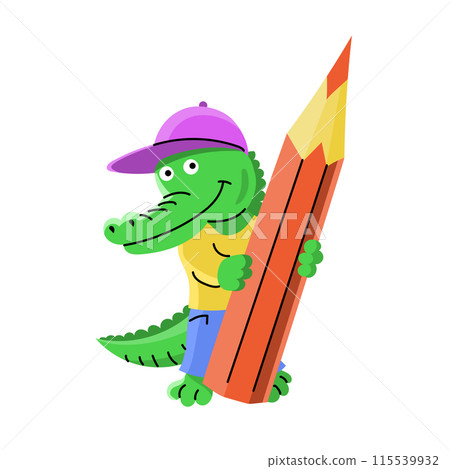 Cute cartoon crocodile with colored pencil Cute cartoon crocodile with colored pencil 115539932