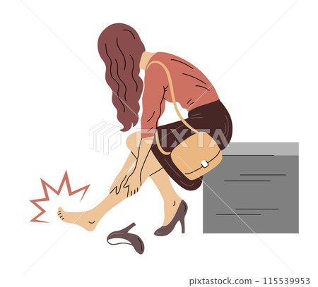 Woman with foot pain due to heels Woman with foot pain due to heels 115539953