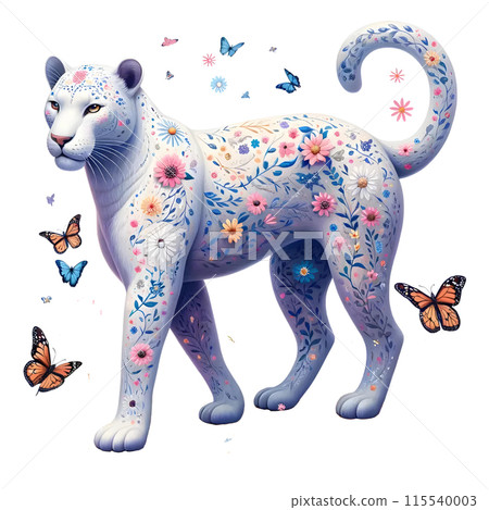 3D panther with flowers 3D panther with flowers 115540003