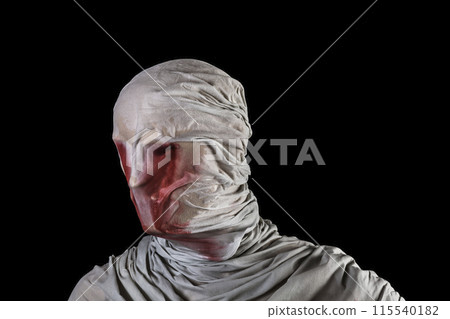 Portrait of a scary ghost in blood isolated on black background with clipping path Portrait of a scary ghost in blood isolated on black background with clipping path 115540182