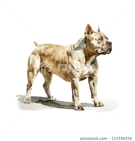 白色背景上的比特犬水彩插圖 115540359