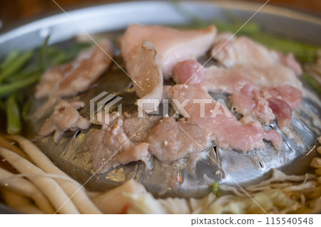 Thai Style Pork Belly Barbecue with vegetable soup Thai Style Pork Belly Barbecue with vegetable soup 115540548
