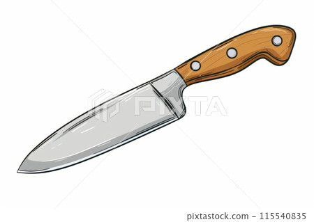 Sharp kitchen knife with a wooden handle on a white background 115540835