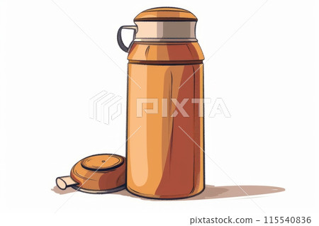 Illustrated orange thermos with lid 115540836