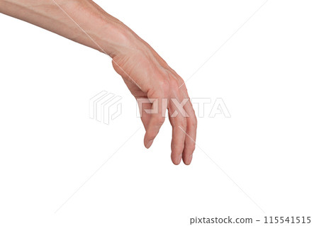 Hand gesture hanging fingers isolated arm dangling. Sign reaching skin empty stretch position 115541515