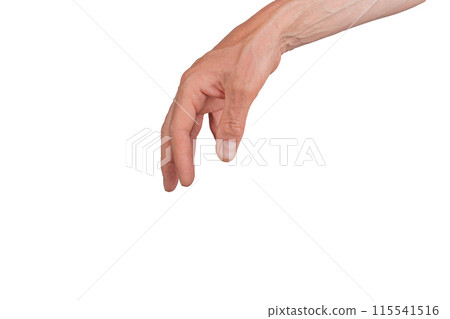 Hand gesture hanging fingers isolated arm dangling. Sign reaching skin side expression stretching. 115541516