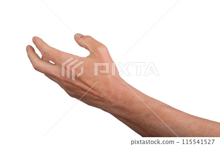 Hand open stretching reach outstretched isolated gesture. Empty out give hold white show. Side 115541527